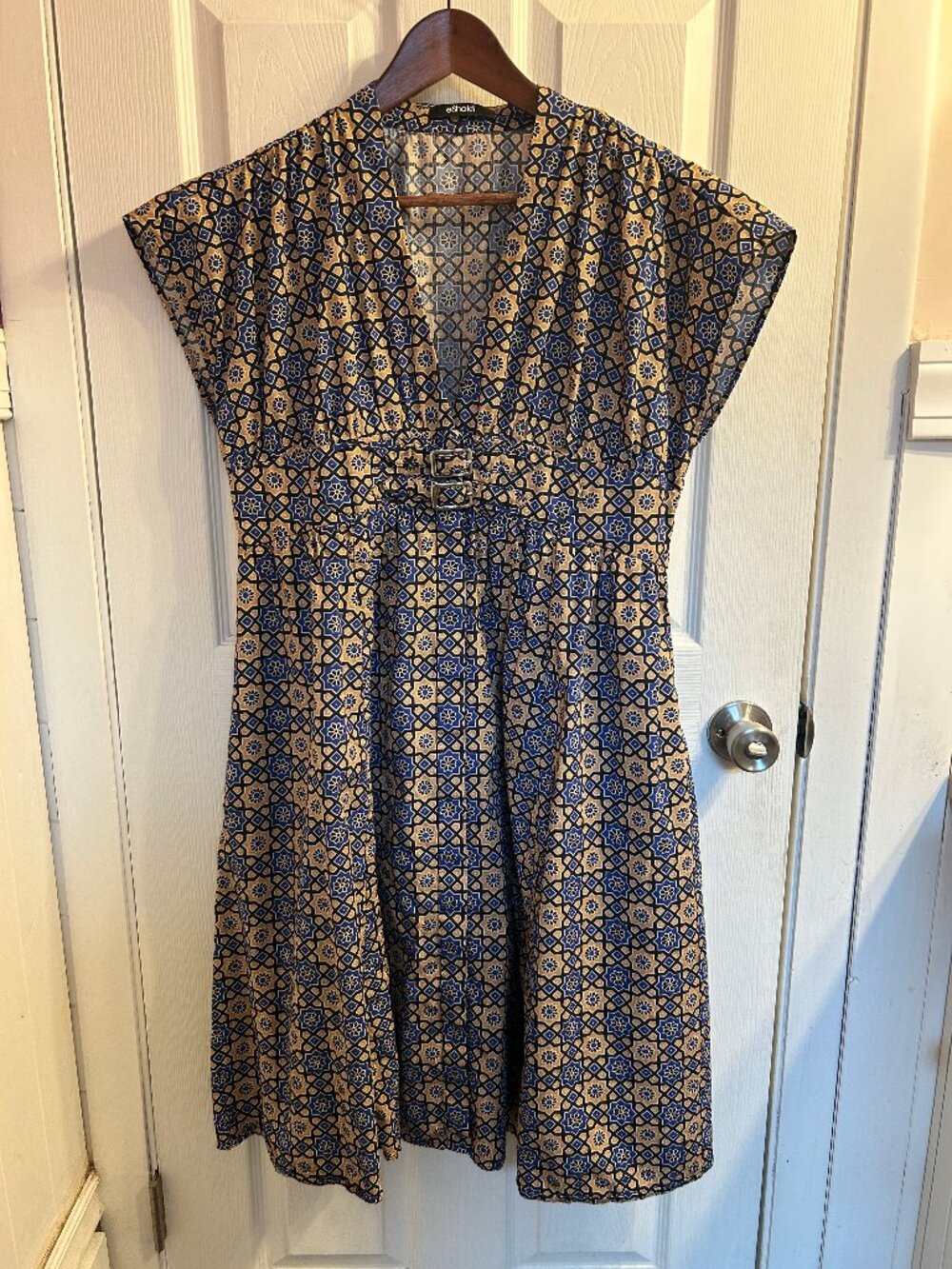 Unique 100% cotton tile-print dress with pockets, size M